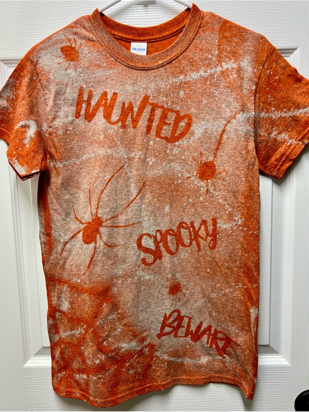 Gildan Orange Halloween Graphic Tee with Spider & Text